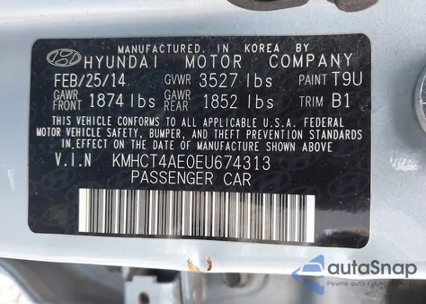 2014 Hyundai Accent Gls z USA, uszkodzony, nr VIN KMHCT4AE0EU674313